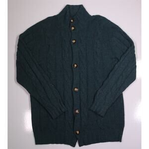 Hawick Cashmere of Scotland Green Cable Knit Button Front Sweater XXL Flawed